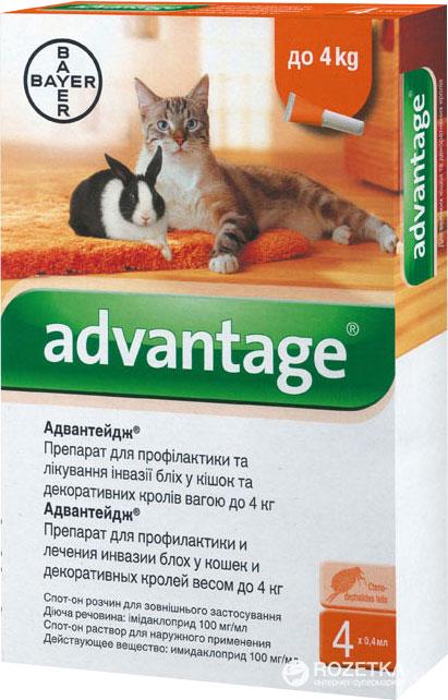 Краплі Bayer Адвантейдж 40 від заражень блохами для котів та кошенят до 4 кг 4 піпетки (4007221031734/4007221046387) - фото 2