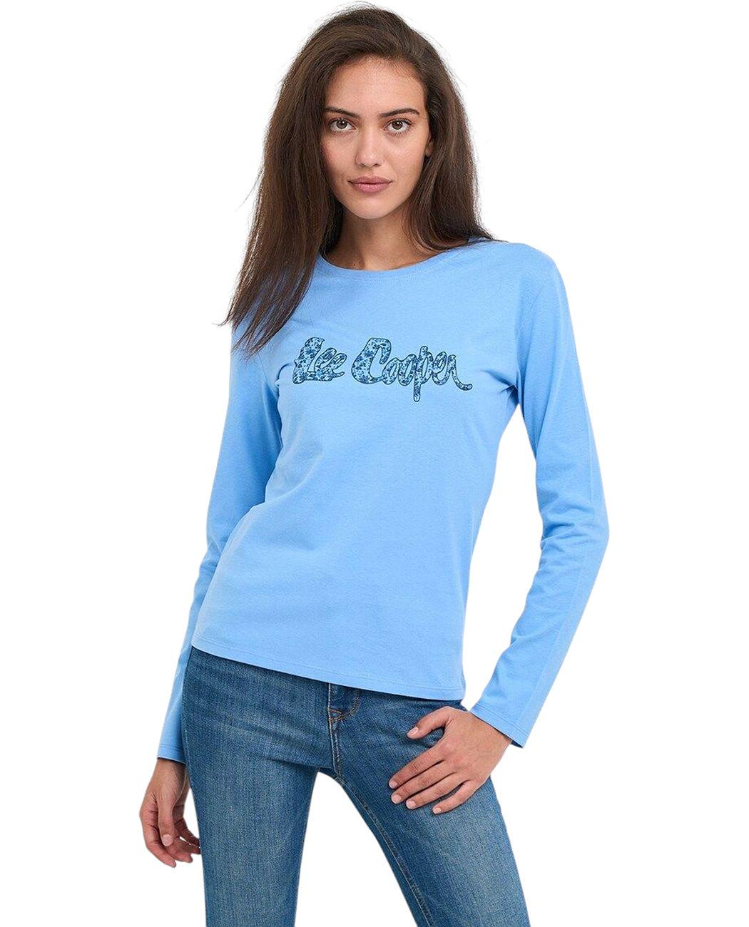 Женская футболка Lee Cooper 20196181.E84 с длинным рукавом L Голубой (5942723123442)