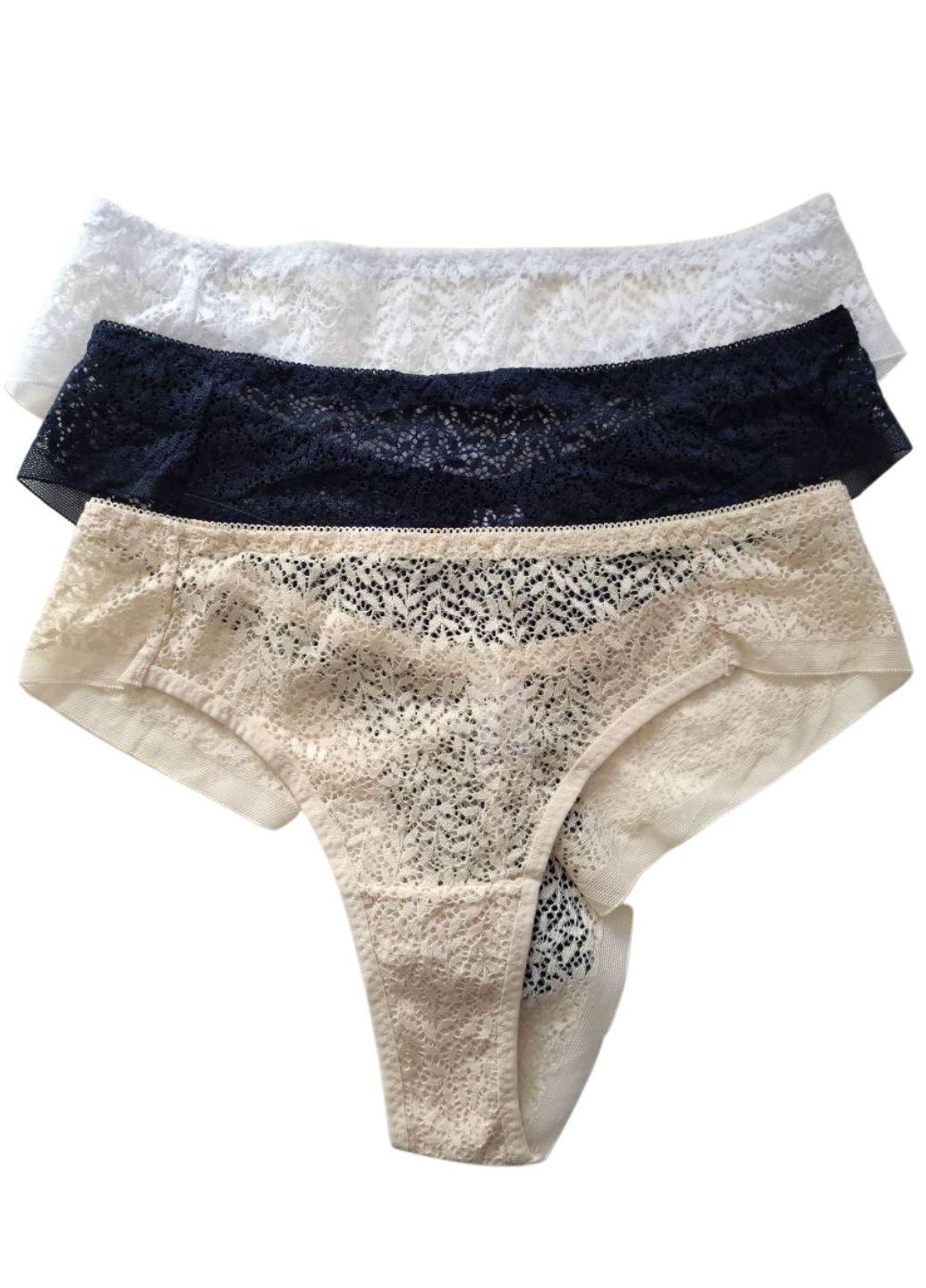 Комплект трусиков стрингов женских FINETOO 498-44 кружевные M р. 44 3 шт. Разноцветный (10410371)