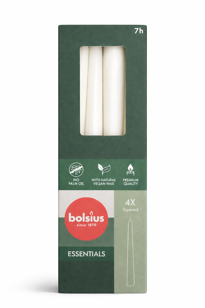 Свеча конусная Bolsius 245/24 4 шт. Белый