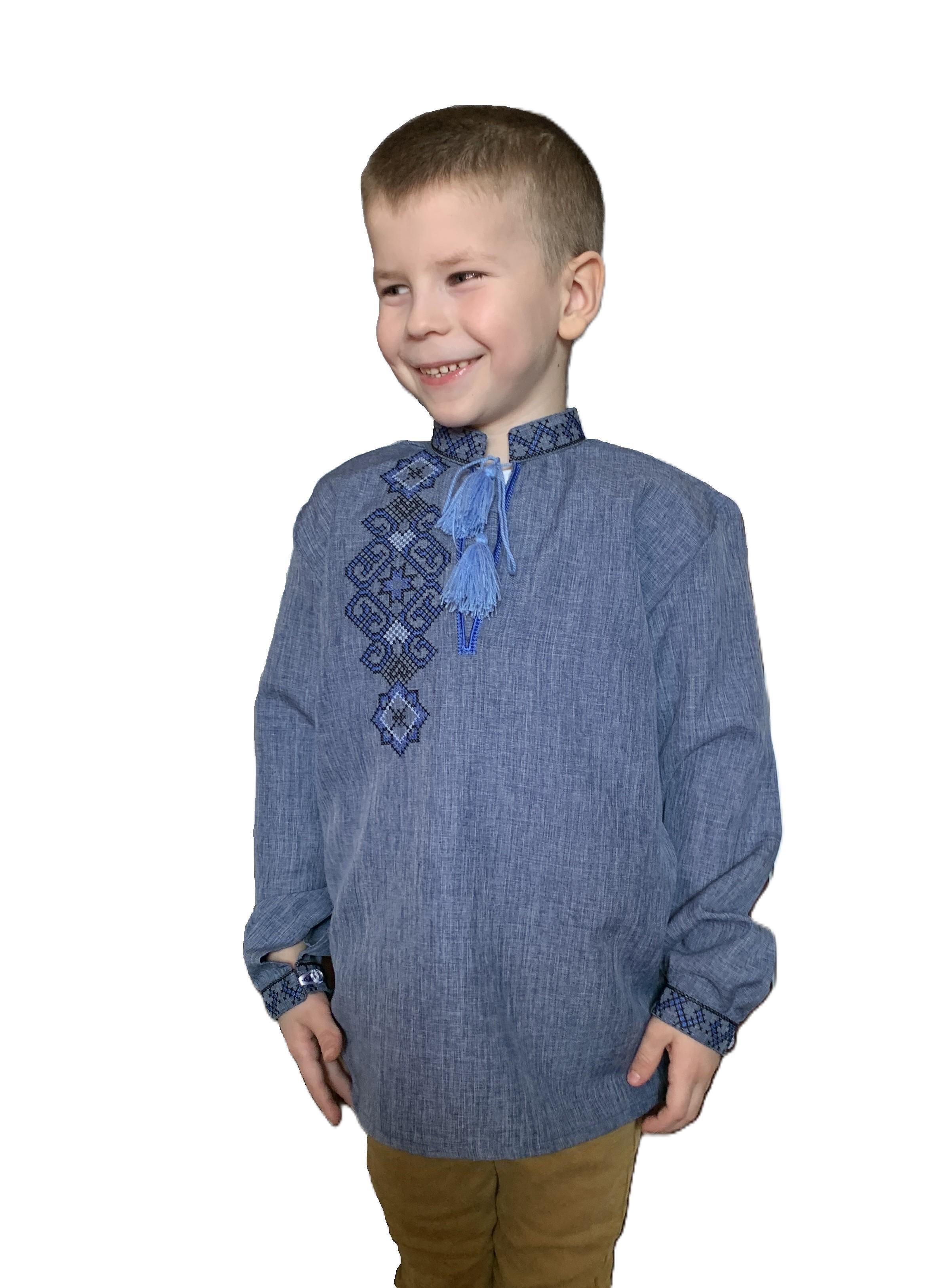 Вышиванка детская Фламинго темное для мальчика с вышивкой на спине 128 см Синий (25165680) Вышиванка детская Фламинго темное для мальчика с вышивкой на спине 128 см Синий (25165680)