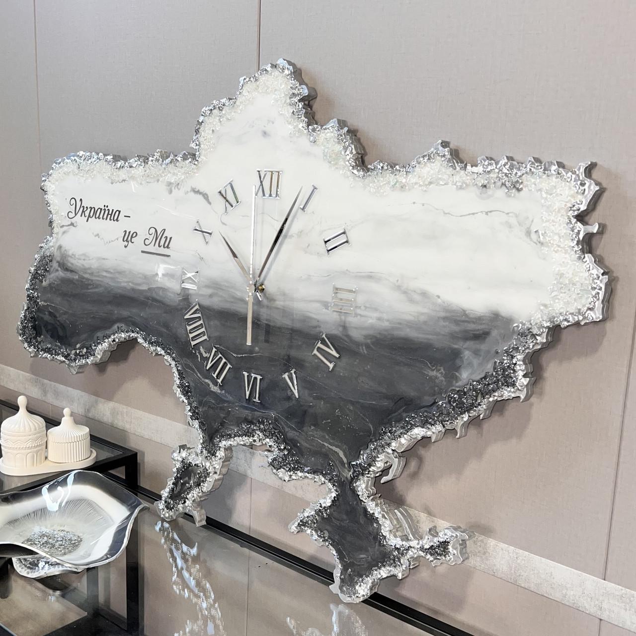 Часы настенные из эпоксидной смолы Карта Украины 40x25 см