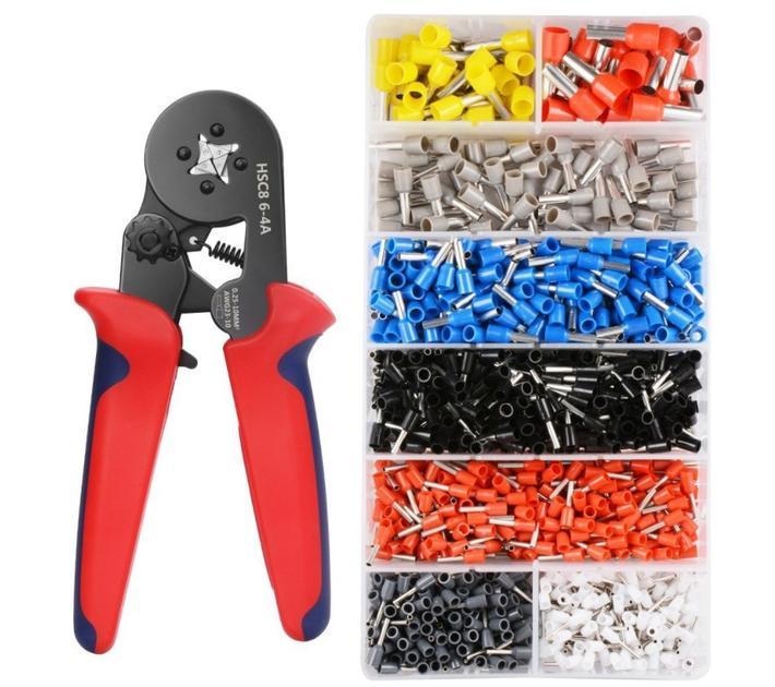 Комплект для обтиску кліщі 6-4A Червоний/набір накінечників-гільз 1200 шт. 0,5-10 кв. мм (Е051305ч-50691)