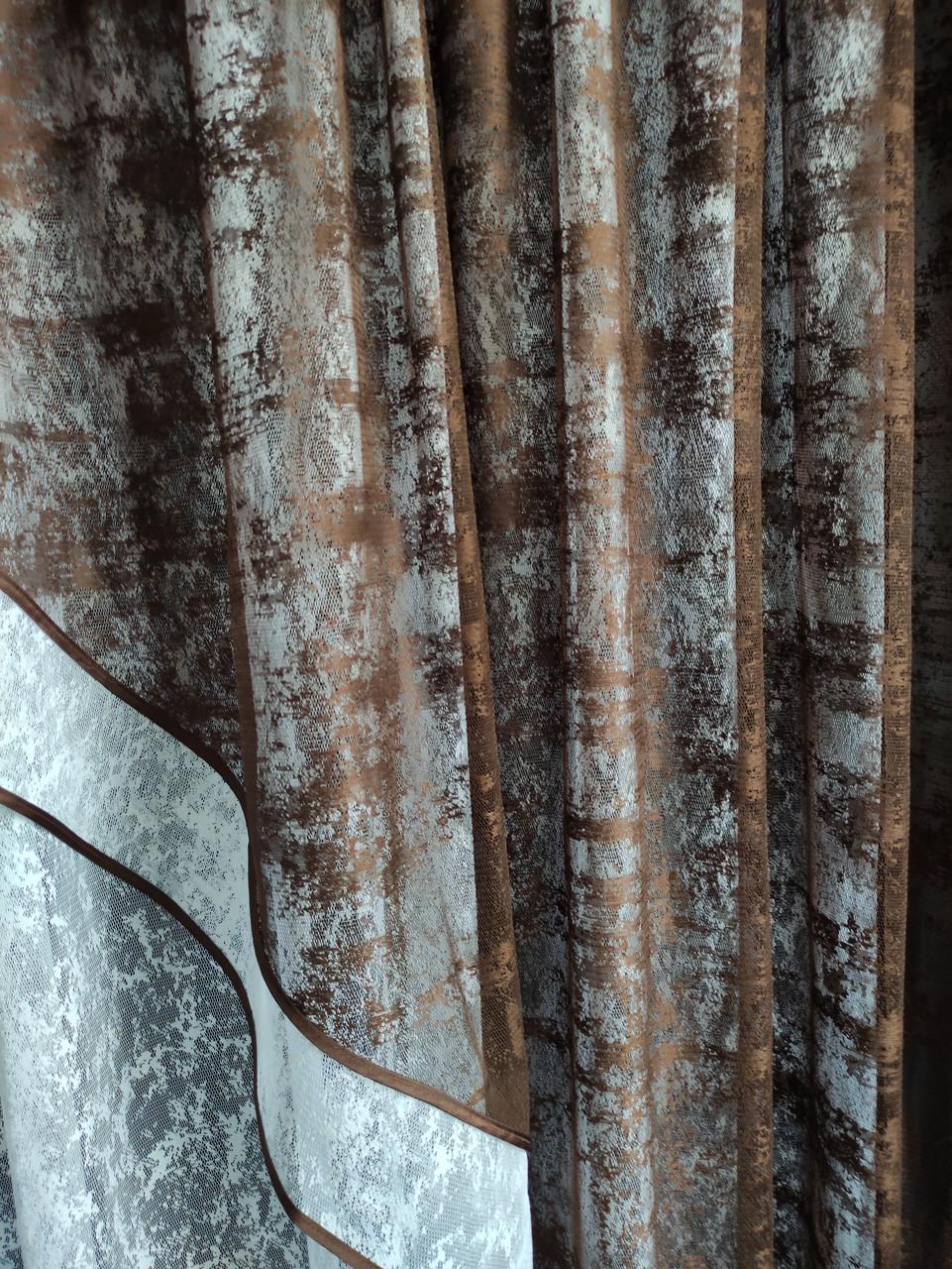 Занавески кухонные 4х1,8 м Коричневый с белым - фото 3