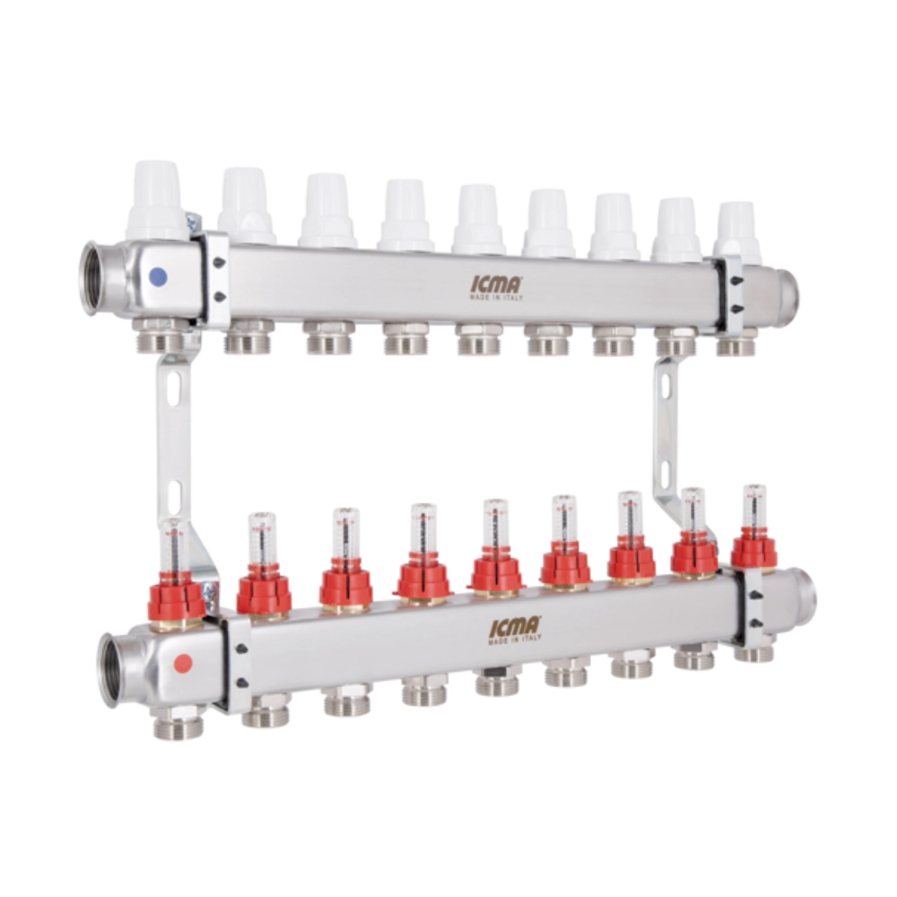 Коллектор ICMA №К073 из нержавеющей стали распределительный с расходомером 1" 9 выходов (SD00053737) - фото 2