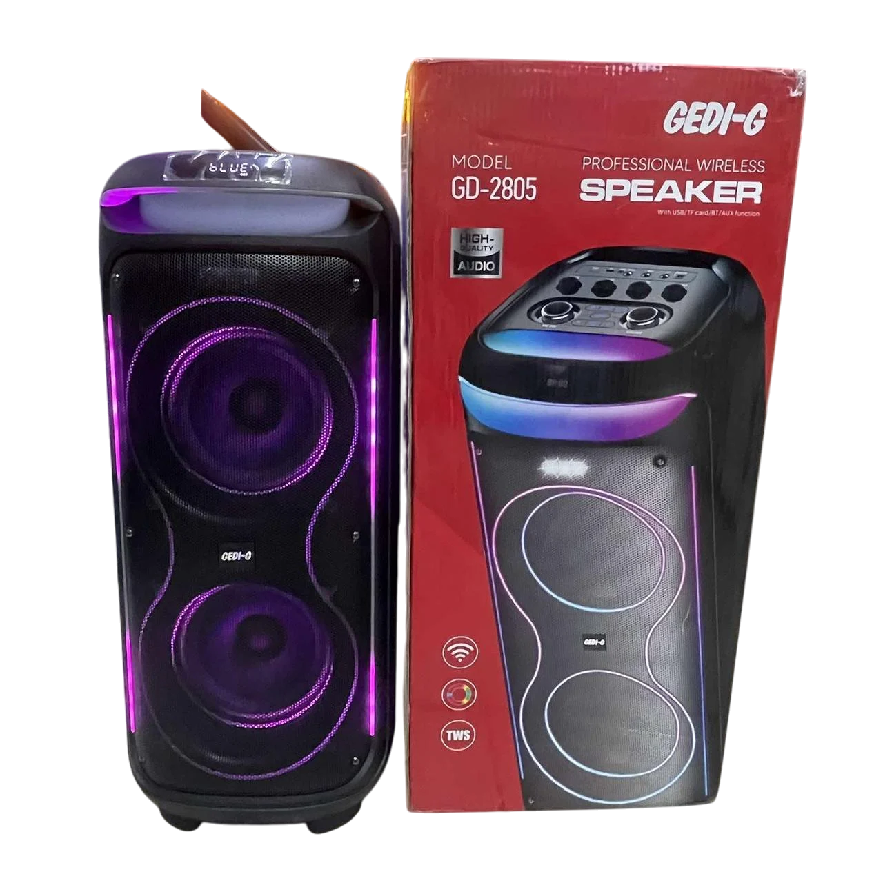 Портативна колонка-комбік активна Gedi з 2 бездротовими мікрофонами 400 Вт/караоке режим/LED підсвічування