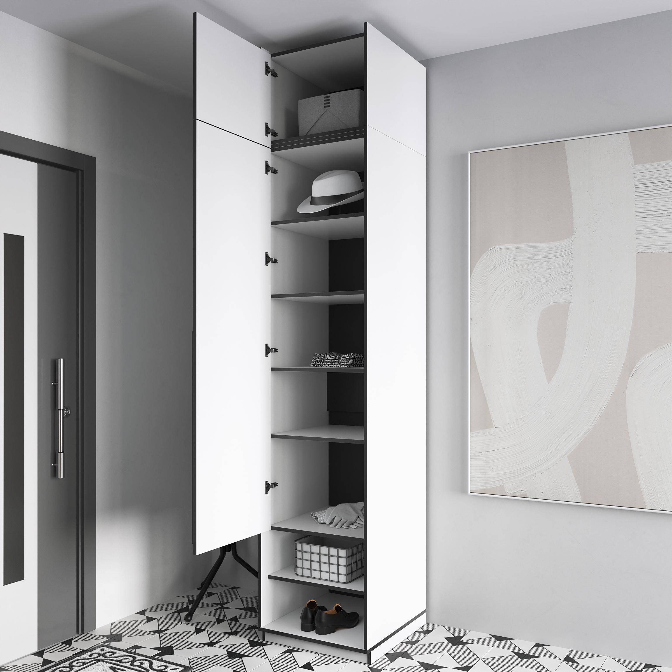 Шафа-пенал в передпокій однодверна розпашна з антресолью на 8 полиць 519х2500х570 мм Бетон тефра (mr-1a-bf) - фото 2