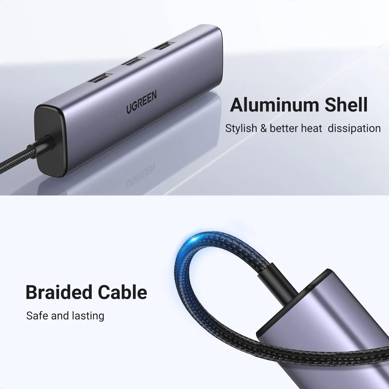 Хаб USB-C Ugreen 3x USB 3.0 RJ45 1000 мбіт/с Сірий (60600) - фото 3 Хаб USB-C Ugreen 3x USB 3.0 RJ45 1000 мбіт/с Сірий (60600) - фото 3