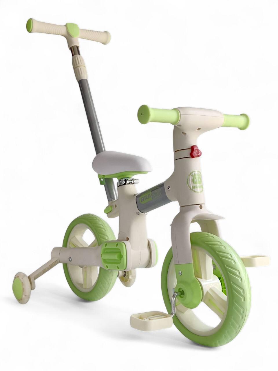 Детский велосипед двухколесный Brave 616 с родительской ручкой и вспомогательными колесами Зеленый (616r-s)