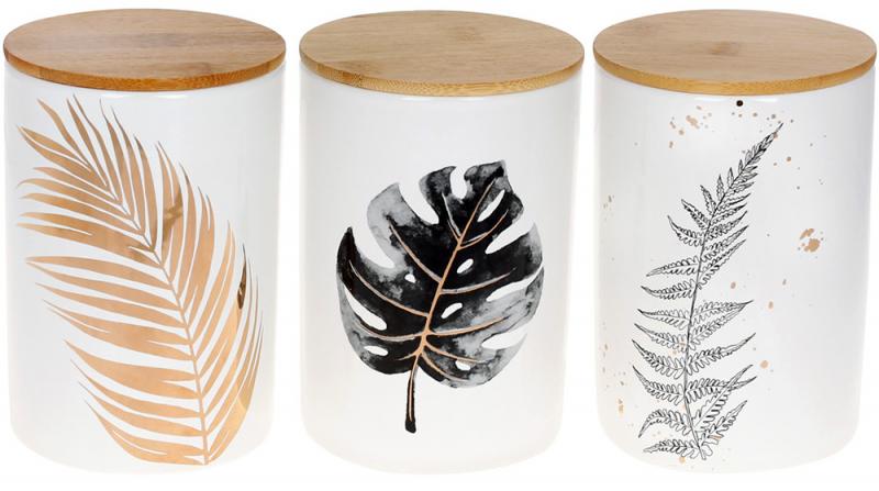 Набор керамических банок Гавайи 650 мл с бамбуковыми крышками 3 шт. Белый с золотом (BD-304-948)