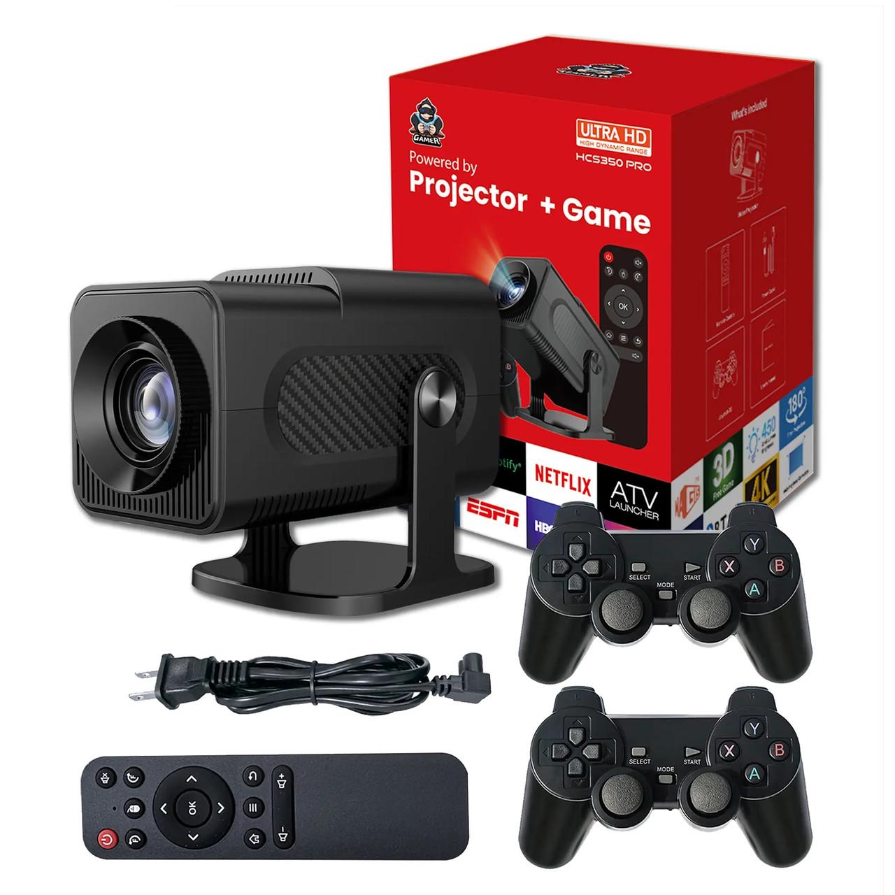 Проектор мультимедийный RIAS HSC350 Pro LED 4K WiFi Bluetooth HDMI Android 14 с 2 джойстиками SD 64 Gb Black (2456642011)