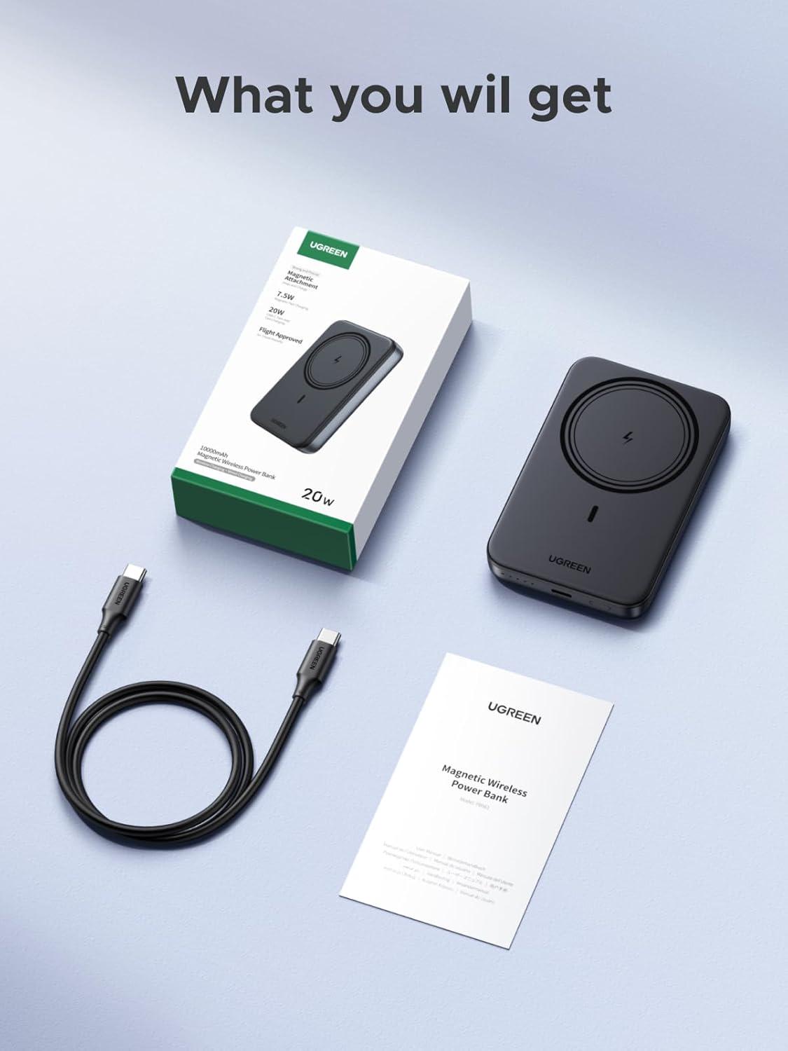 Аккумулятор наружный UGREEN магнитный PD для Magsafe 10000 mAh/20 W iPhone 17/16/15 Black (PB561) - фото 8 Аккумулятор наружный UGREEN магнитный PD для Magsafe 10000 mAh/20 W iPhone 17/16/15 Black (PB561) - фото 8