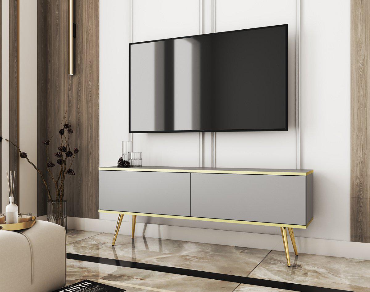 Тумба под телевизор Perfect Home Oro RTV135 2-дверная с золотыми ножками Серый (PFH-091315)