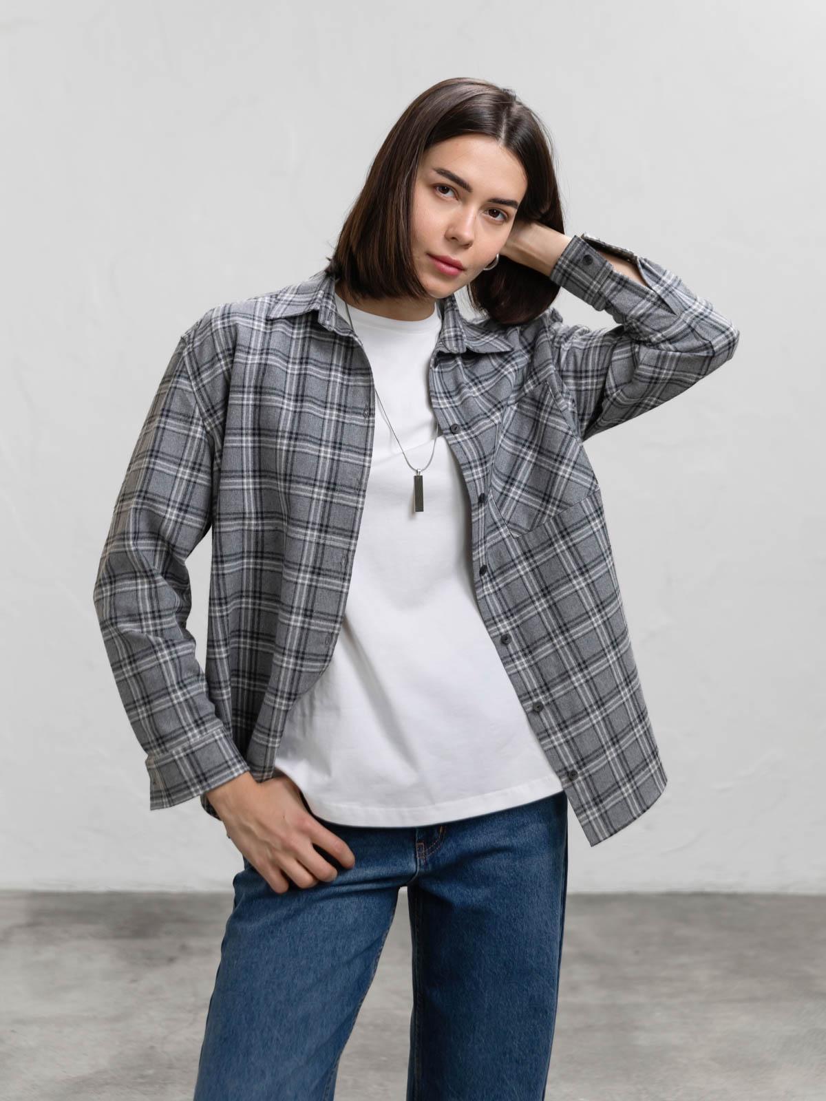 Сорочка жіноча бавовняна в клітинку FROMUS S Темно-сірий (9511-3) - фото 3 Сорочка жіноча бавовняна в клітинку FROMUS S Темно-сірий (9511-3) - фото 3