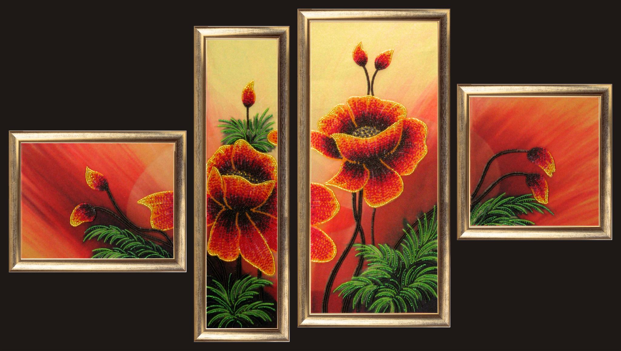 Набір для вишивання бісером BUTTERFLY 275 Модульна картина. Маки 15х20 38х9 38х17 17х17 см (275)