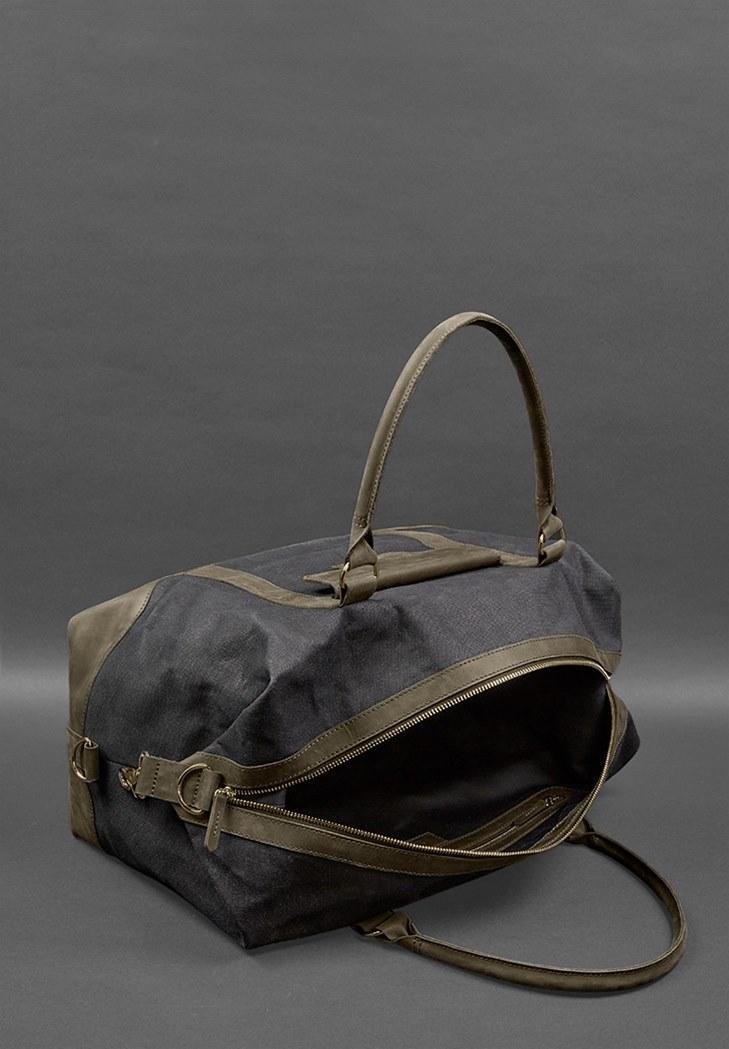 Дорожня сумка з канвасу та натуральної шкіри Crazy Horse Темно-коричневий (A-028161) - фото 8