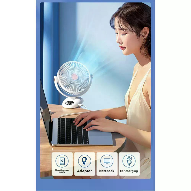 Вентилятор-міні портативний акумуляторний на прищіпці M9 з регулюванням швидкості та USB зарядкою White (M9 White) - фото 8