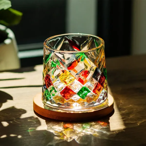 Склянка-дзига для віскі з бамбуковою підставкою 300 мл Різнокольоровий (HP1604) - фото 3