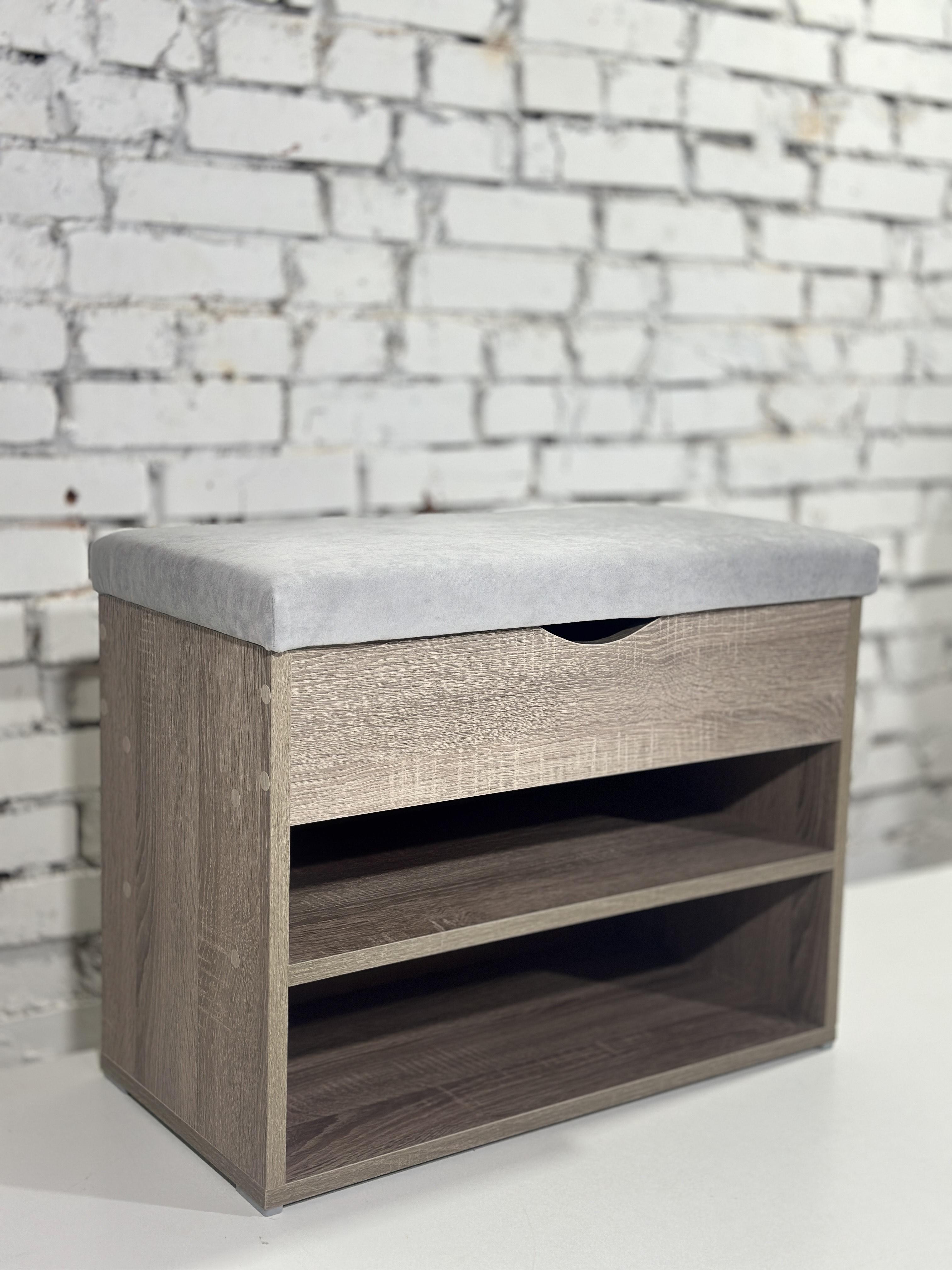 Тумба для взуття ДСП/тканина 30х60х45 см Сонома трюфель/Світло-сірий - фото 1