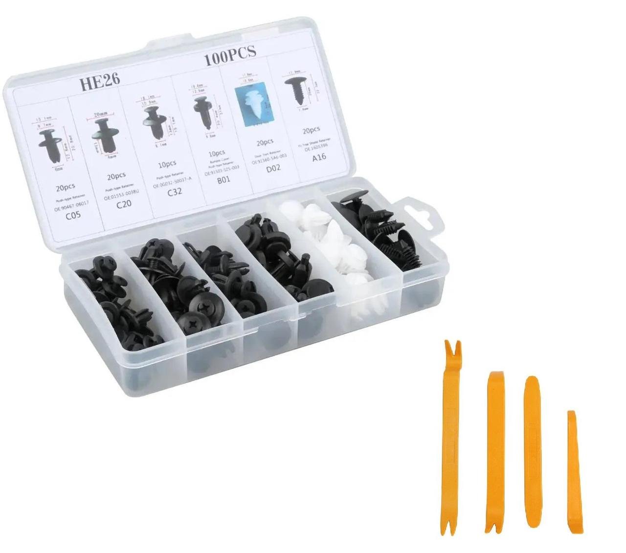 Набір кліпс для салону авто універсальні у кейсі 4 знімачі 100 шт.(НР051374-50611)