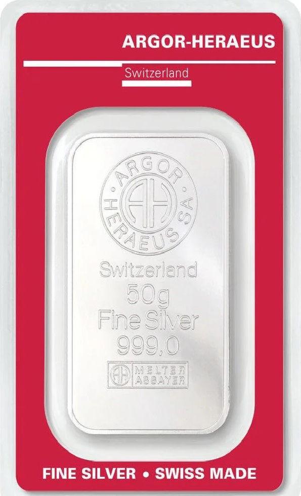 Серебряный слиток Argor-Heraeus 50 г