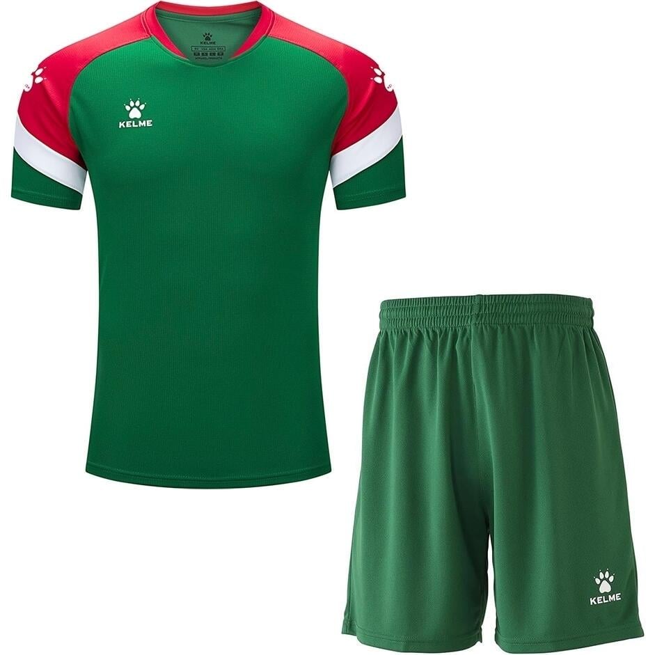 Комплект футбольной формы Kelme BRAVO 14 лет/XS Зелено-красный (9313_8351ZB1143.9311)
