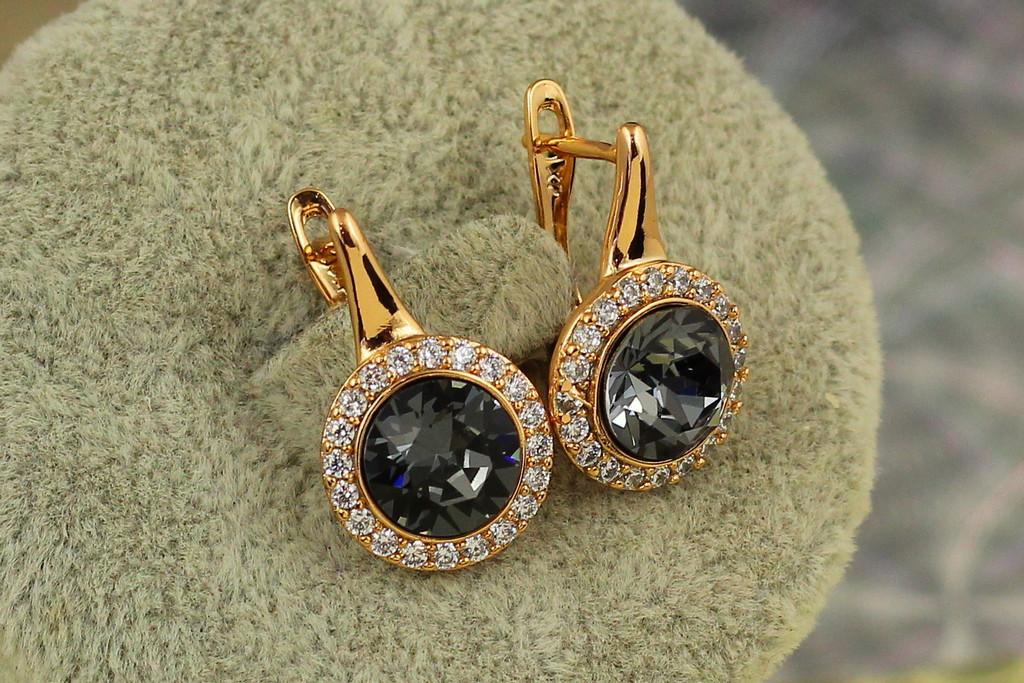 Сережки Xuping Jewelry Сваровськи Романс із чорними каменями 2 см Золотистий (2584917221)