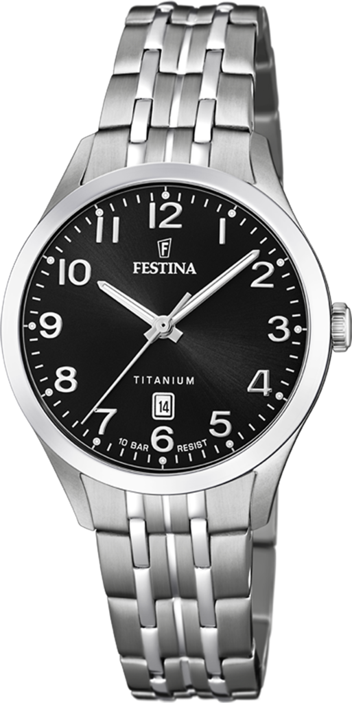 Наручний годинник жіночий Festina F20468/3 Titanium з титановим корпусом WR 100 м та чорним циферблатом