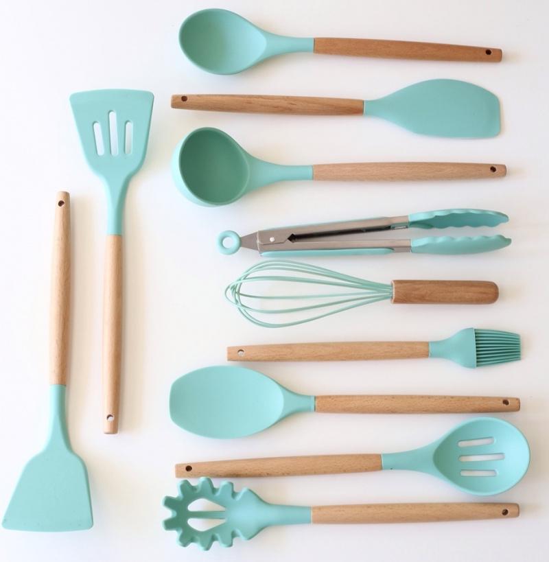 Набор кухонных приборов силиконовый с подставкой 12 пр. Бирюзовый (00000010134) - фото 2 Набор кухонных приборов силиконовый с подставкой 12 пр. Бирюзовый (00000010134) - фото 2