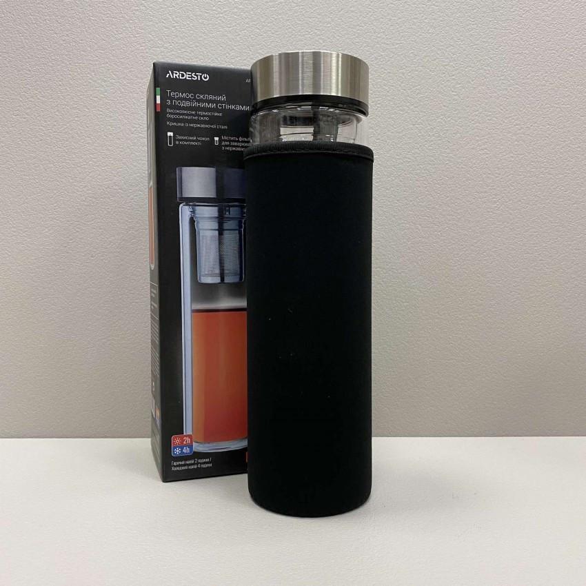 Бутылка из термостекла Ardesto AR1345SS с двойными стенками и крышкой в чехле 450 мл (2152626860) - фото 2 Бутылка из термостекла Ardesto AR1345SS с двойными стенками и крышкой в чехле 450 мл (2152626860) - фото 2