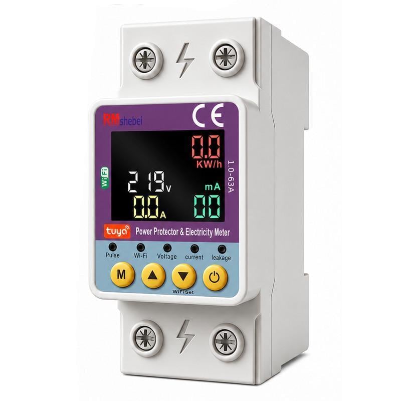 Реле умное WiFi RMshebei с полной защитой/счетчиками/таймером 1P+N 1-63A 230V Smart Life/Tuya (WTDZW-63)