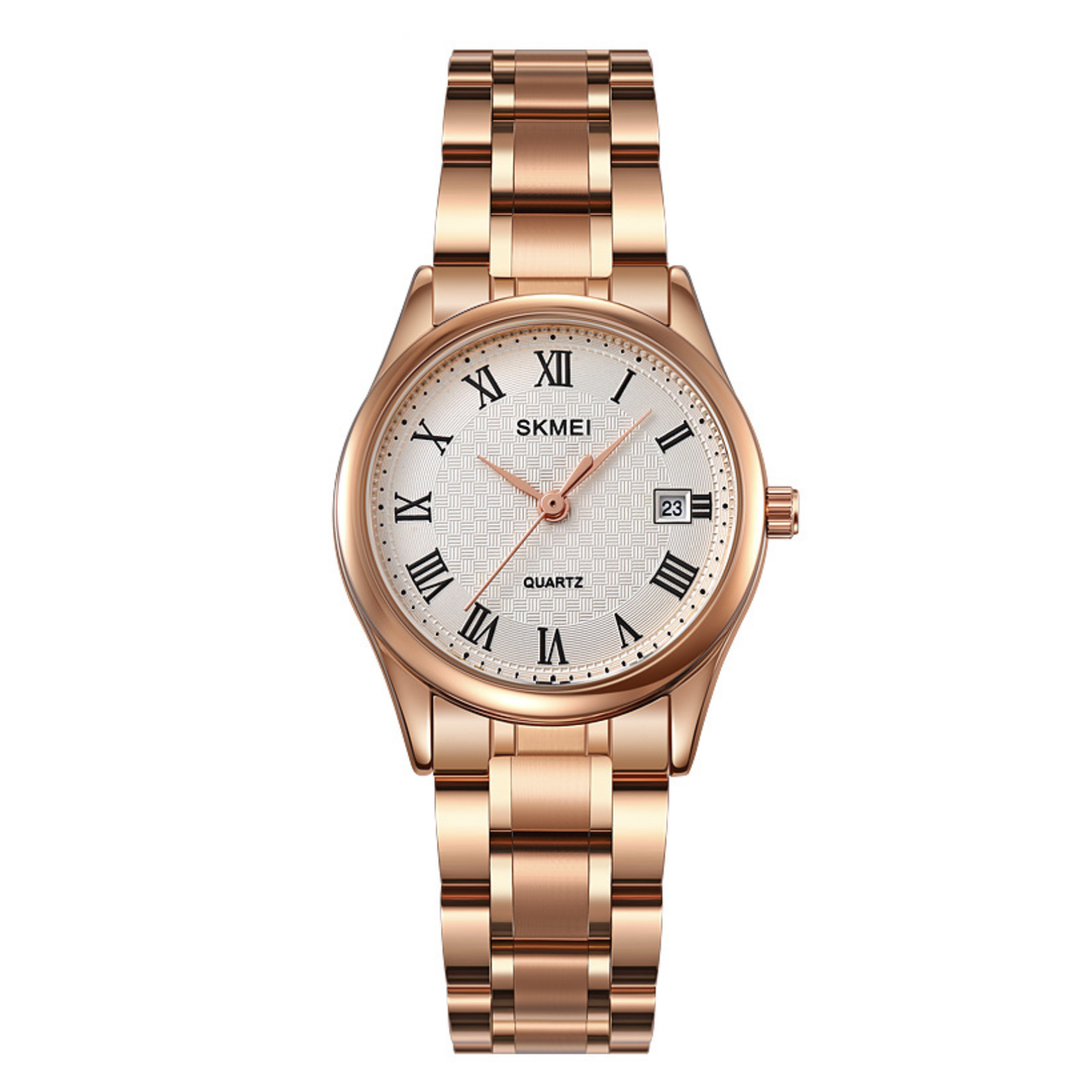 Годинник жіночий металевий Skmei з датою Рожеве золото (z071-2)