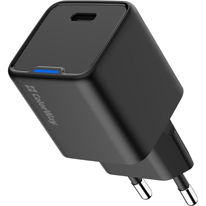 Зарядное устройство сетевое ColorWay GaN Mini CW-CHS052PD-BK 25W USB-C PD 3.0/QC 4.0 PPS Black