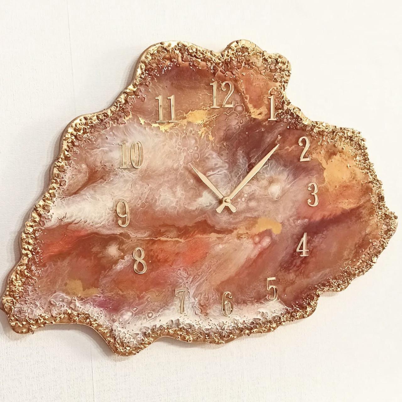 Годинник настінний фігурний з епоксидної смоли Зріз каменю 40х30 см
