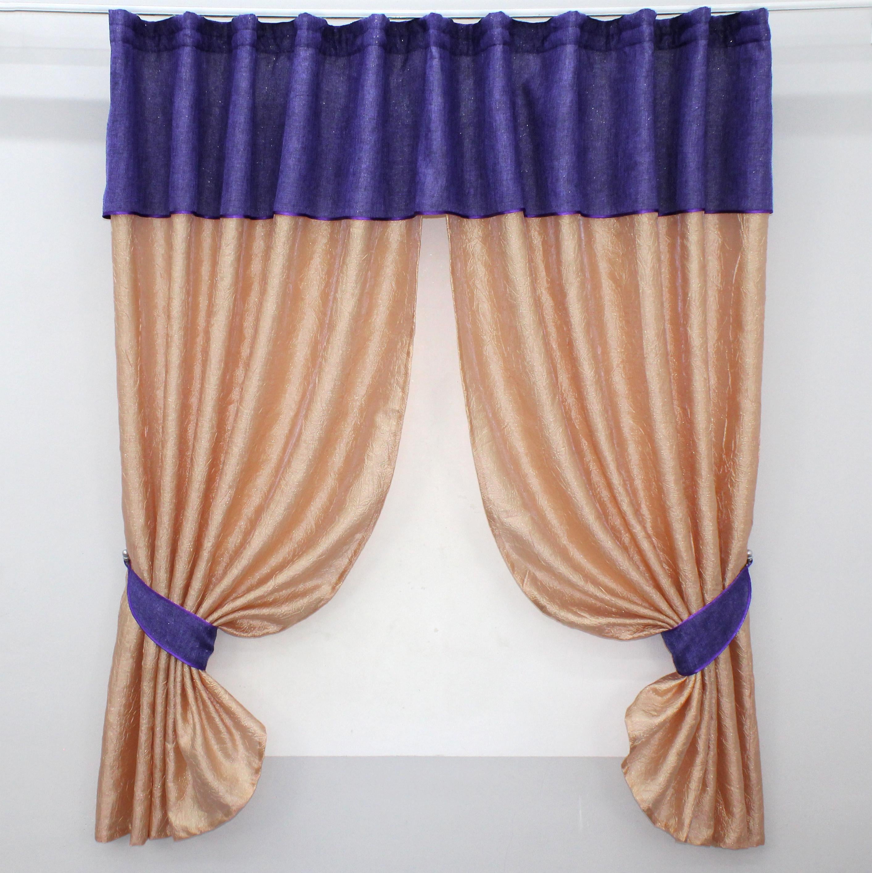 Шторы кухонные VR-Textil №073к с ламбрекеном и подхватами 270х170 см Персиковый/Фиолетовый (52-0139)