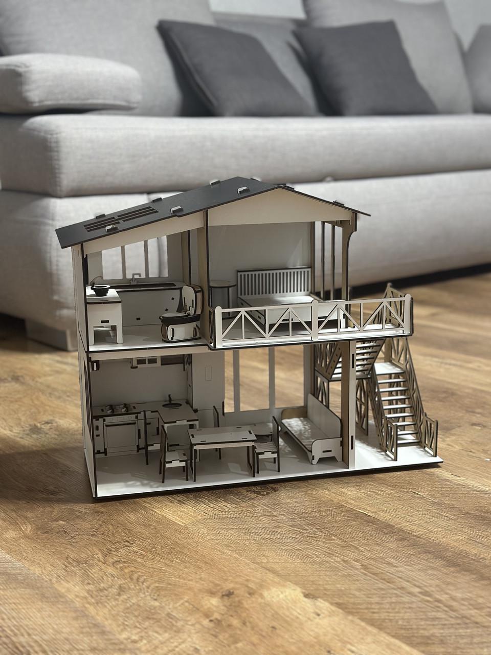 Конструктор-пазл детский Кукольный домик с балконом и лестницей деревянный (1777515643)