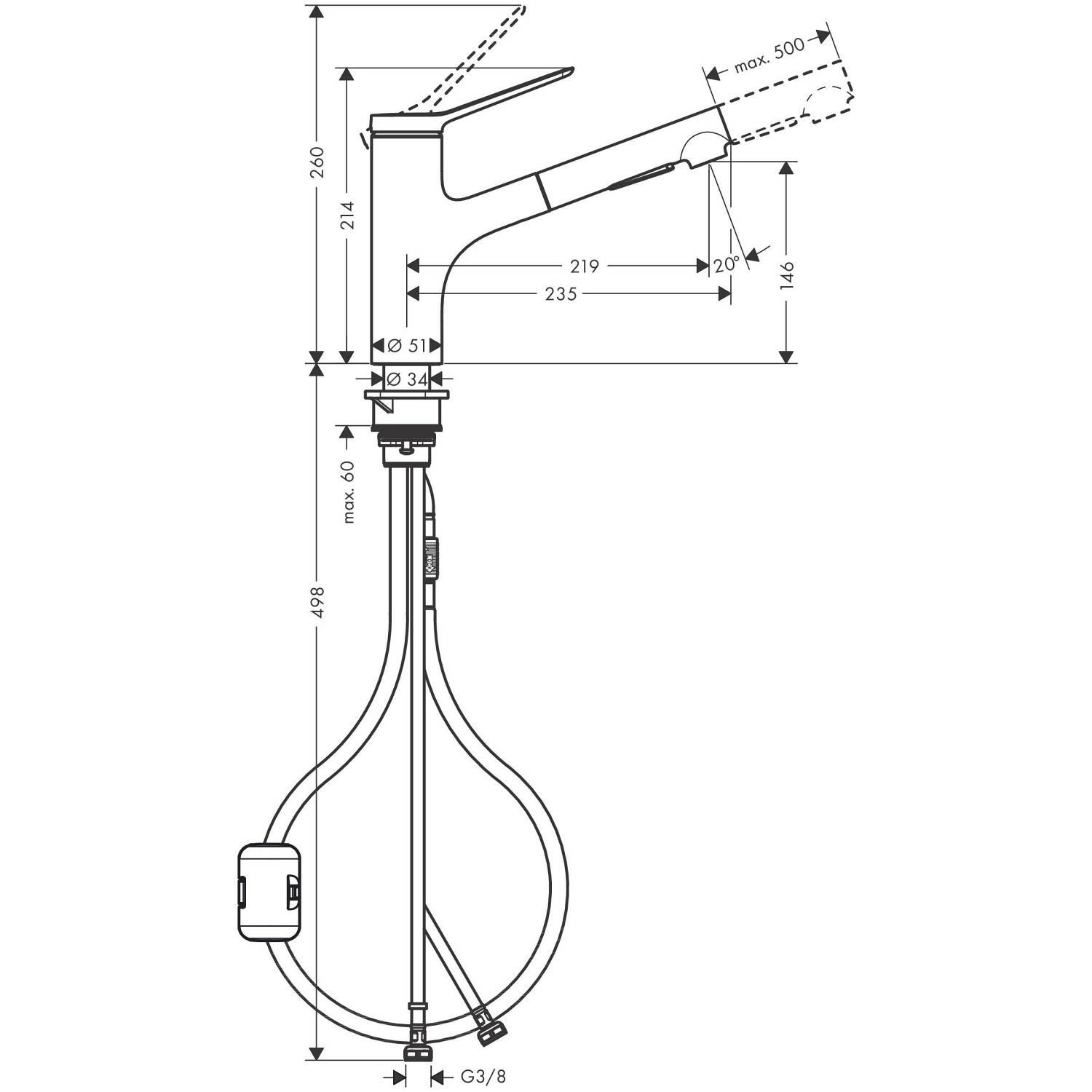 Змішувач для кухні Hansgrohe Zesis M33 ECO 74810000 із висувною лійкою Хром (153289) - фото 2