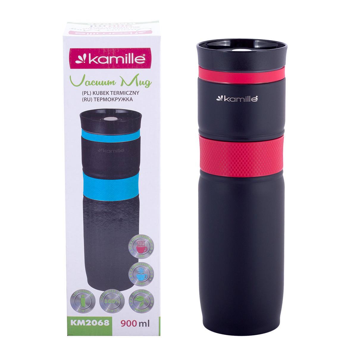 Термокружка Kamille KM-2068 из нержавеющей стали с TPR-вставкой 900 мл Красный (1883389130)