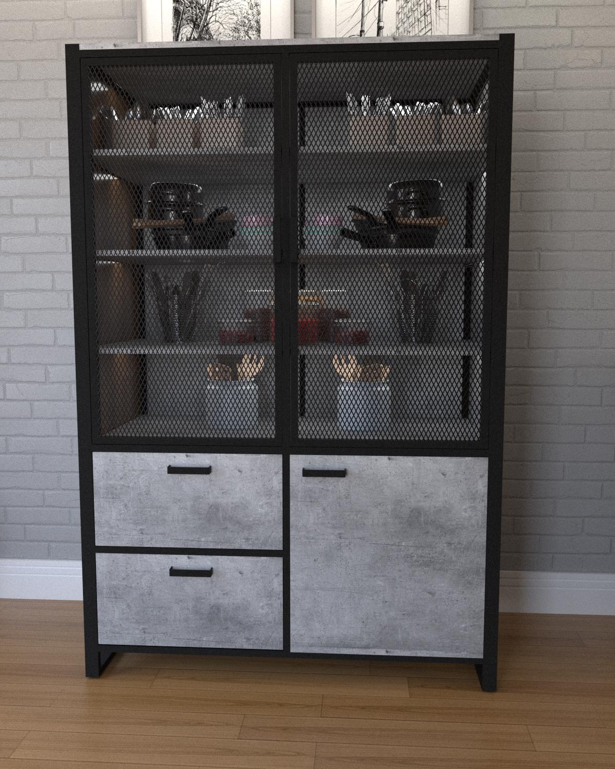 Шкаф-витрина EcoLoft Форнель DSP-1296-10 в стиле лофт Бетон (30837399)