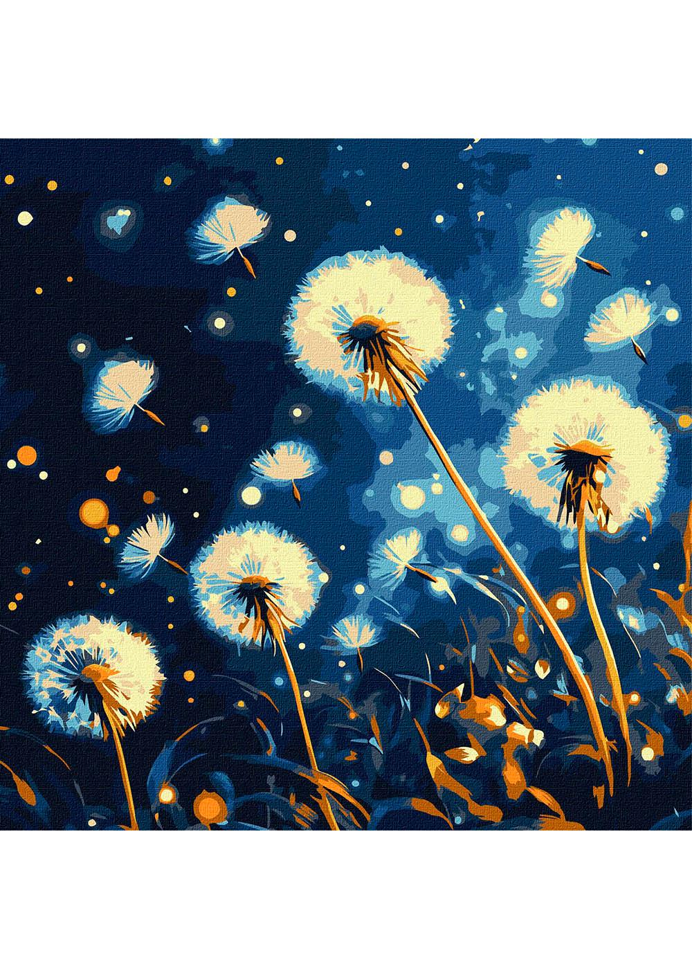 Картина по номерам Ideyka Летучие одуванчики в вечернем небе с красками металлик extra 40х40 см (KHO3314)