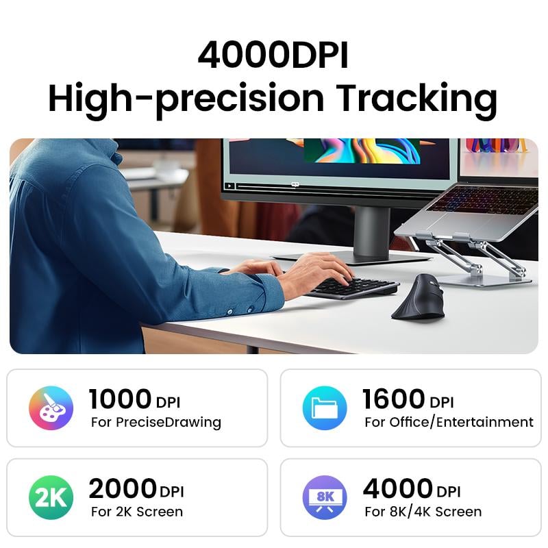Мышь эргономичная вертикальная компьютерная беспроводная UGREEN MU008 Multi-mode Vertical Mouse Black (25444) - фото 4