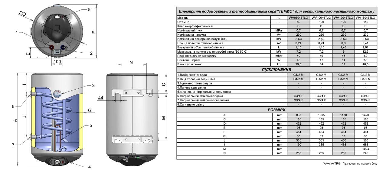 Водонагрівач Galanta COMBI ліве підключення мокрий ТЕН 2,0 кВт 120 л (1047478) - фото 3 Водонагрівач Galanta COMBI ліве підключення мокрий ТЕН 2,0 кВт 120 л (1047478) - фото 3