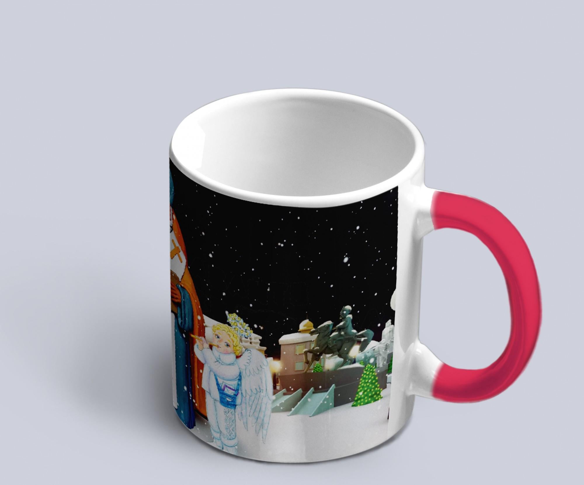 Чашка хамелеон с новогодним принтом Святой Николай с ангелочками Красный (02020315069)