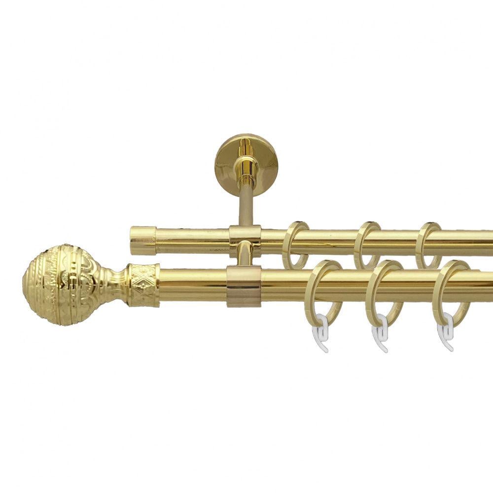 Карниз металлический Orvit Арабеска двухрядный закрытый/гладкая труба/кольцо фасонное металлическое Золото 19/16 мм 240 см (00-00009296)