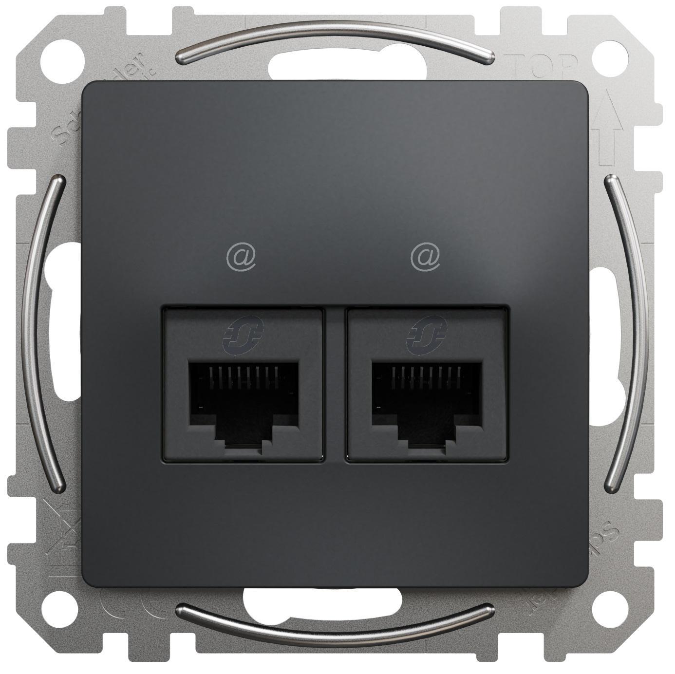 Розетка компьютерная двойная Schneider Electric Sedna Design RJ45 кат 6 UTP Черный (SDD114462)