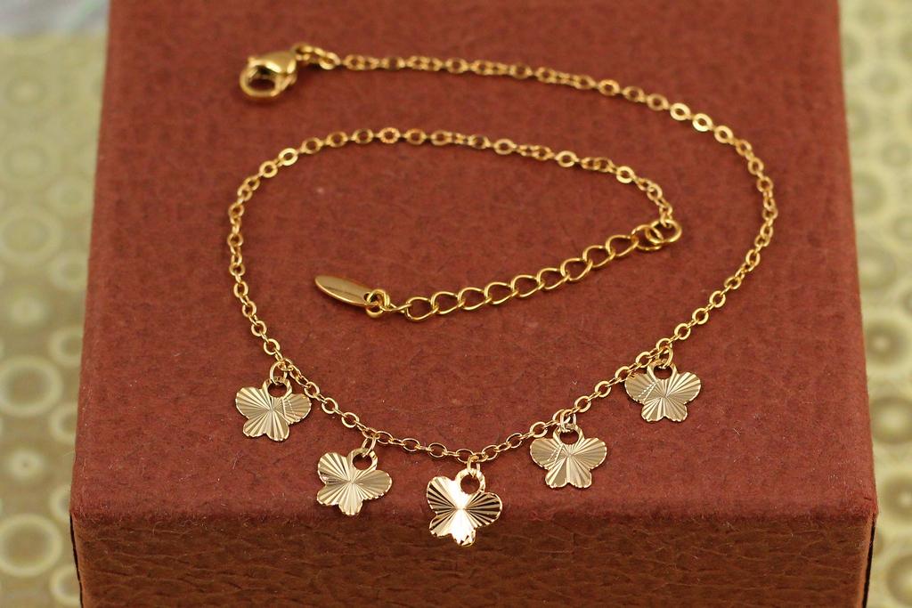 Браслет Xuping Jewelry на ногу с гранеными метеликами 26 см Золотистый (26819087)