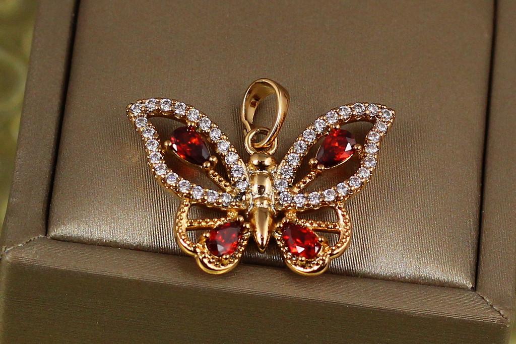 Кулон Xuping Jewelry Бабочка с красными камешками 2 см Золотистый