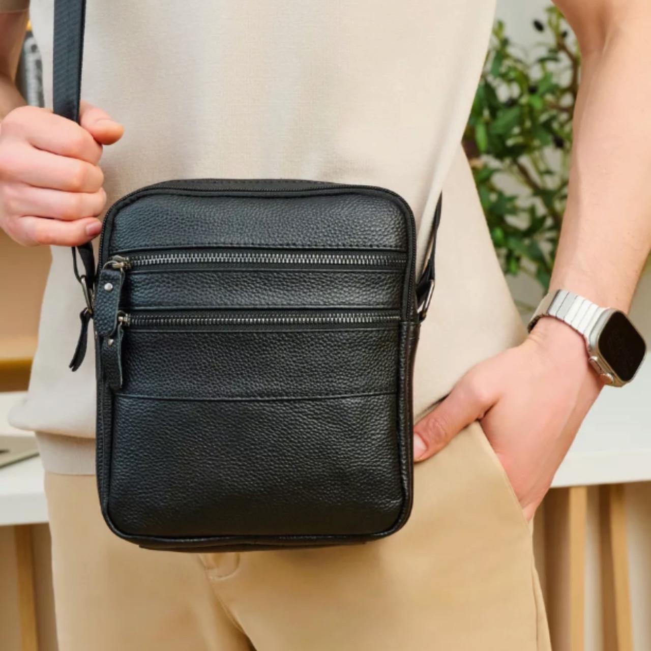 Чоловіча сумка Lorian через плече на два відділення з натуральної шкіри Чорний (LR 256076-black) - фото 8