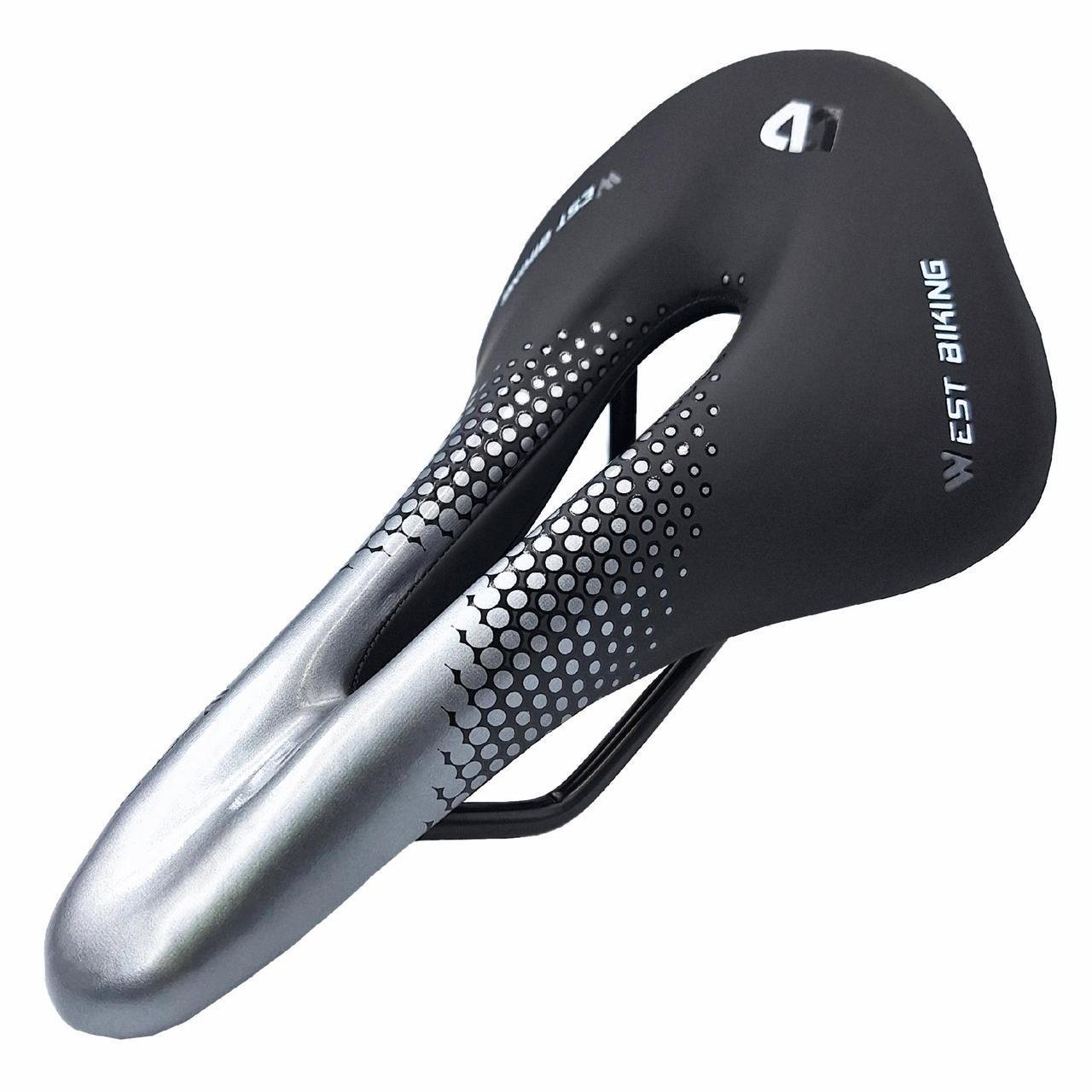 Сідло велосипедне West biking Sport YP0801117 з вентиляційним отвором 25х15 см Чорний зі сріблястим (G0001573)