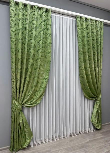 Тканина для штор жакард Завиток 1,45 м Зелений (1644ш) - фото 2 Тканина для штор жакард Завиток 1,45 м Зелений (1644ш) - фото 2